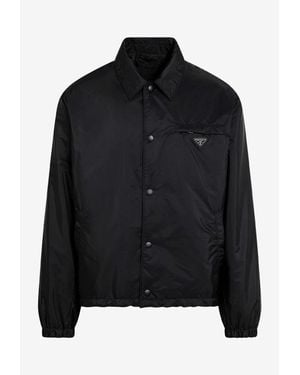 Prada Enameled-Logo Nylon Overshirt - Black