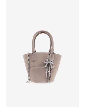 Self-Portrait Suede Tote Bag With Charms - Gray
