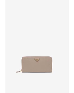Prada Leather Zip-Around Wallet - White