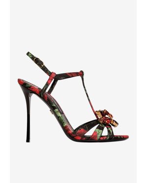 Dolce & Gabbana Keira 2.0 105 Rose Print Brocade Sandals - Multicolor
