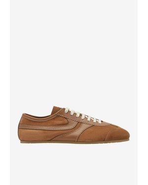Dries Van Noten Contrast Panel Suede Sneakers - Brown