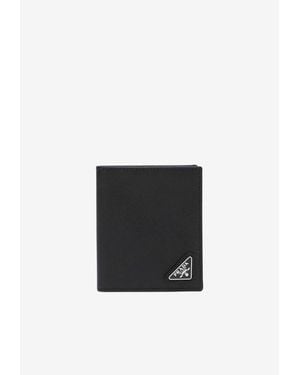 Prada Logo-Plaque Saffiano Wallet - Black
