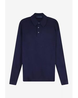 Kiton Long-Sleeved Wool Polo T-Shirt - Blue