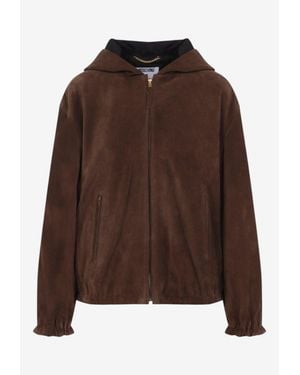Moschino Zip-Up Suede Leather Jacket - Brown