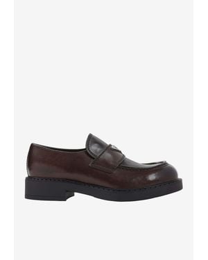Prada Brushed Leather Loafers - Brown