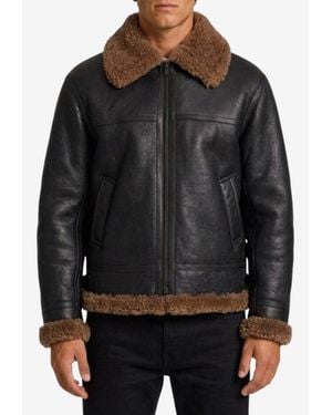 Saint Laurent Shearling-Trimmed Biker Leather Jacket - Black