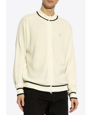 adidas Originals Trefoil Embroidered Zipped Wool Cardigan - Natural