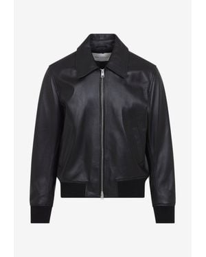 Ami Paris Zip-Up Leather Jacket - Black