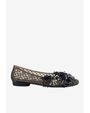 HEAVENLY JELLY Beaded Cut-Out Ballet Flats - White