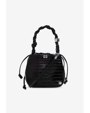 Ganni Bou Croc-Embossed Leather Bucket Bag - Black