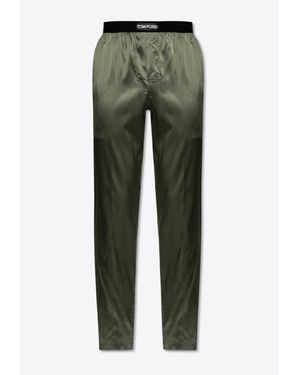 Tom Ford Silk Logo Pajama Pants - Green