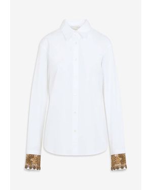 Dries Van Noten Chloris Embroidered-Cuffs Poplin Shirt - White