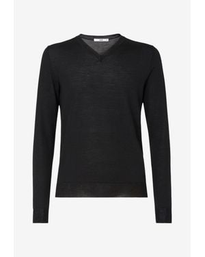 Fendi V-Neck Wool Sweater - Black