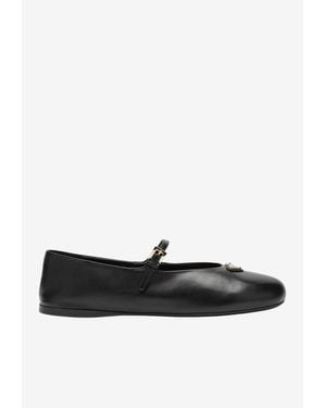 Prada Triangle Logo Nappa Leather Ballet Flats - White