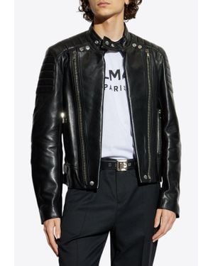 Balmain Stand-Up Collar Leather Jacket - Black