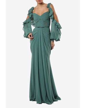 ZEENA ZAKI Draped Chiffon Maxi Dress - Green