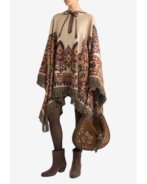 Etro Floral Paisley Jacquard Wool-Blend Poncho - Natural