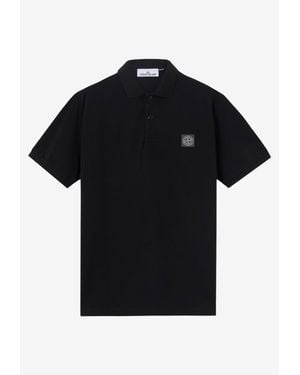 Stone Island Logo Patch Polo T-Shirt - Black