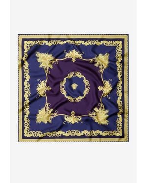Versace Baroque Print Silk Foulard Scarf - Blue