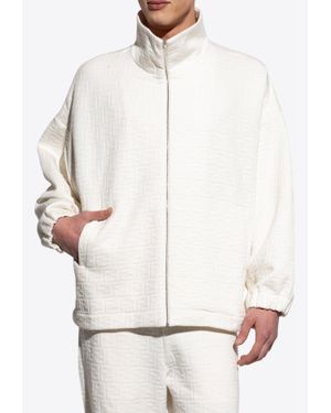 Fendi Monogram Jacquard Zip-Up Sweatshirt - White
