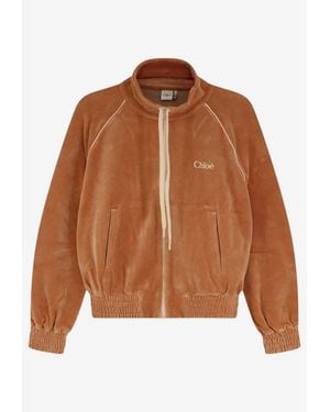 Chloé High-Neck Velvet Track Jacket - Brown