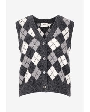 P.A.R.O.S.H. Argyle Knit V-Neck Sleeveless Cardigan - Black