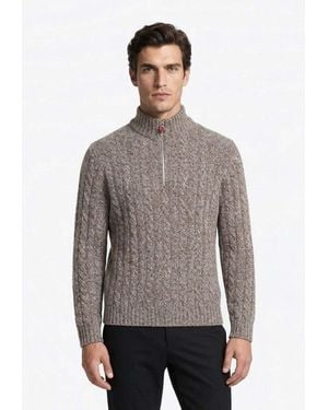 Kiton Lupetto Half-Zip Marled Cashmere Sweater - Gray