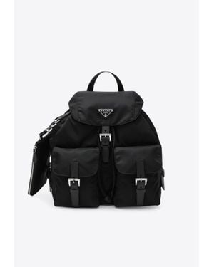 Prada Re-Nylon And Leather Backpack With Removable-Pouch - Black