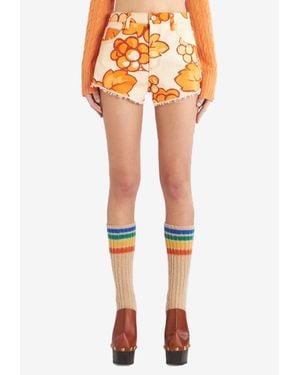 Etro Berry Print Denim Shorts - Orange