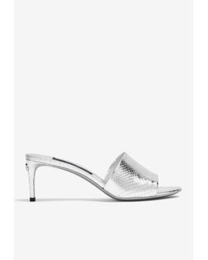 Dolce & Gabbana 70 Crocodile-Effect Leather Mules - White