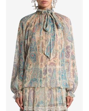 Etro Paisley Foliage Print Silk Blouse - Grey