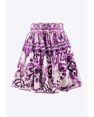 Dolce & Gabbana Majolica Print Flared Skirt - Purple