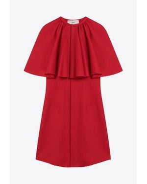 Ami Paris Mini Draped Wool Dress - Red