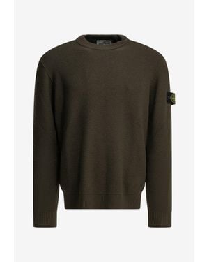 Stone Island Logo Patch Wool Sweater - Black