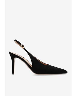 Gianvito Rossi Robbie 85 Slingback Suede Pumps - Black