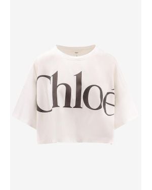 Chloé Maxi Logo Cropped T-Shirt - Natural