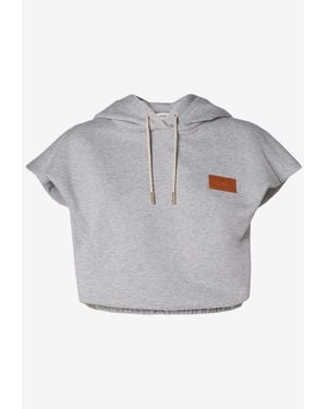 Fendi Logo Patch Cropped Top With Hood - Grey