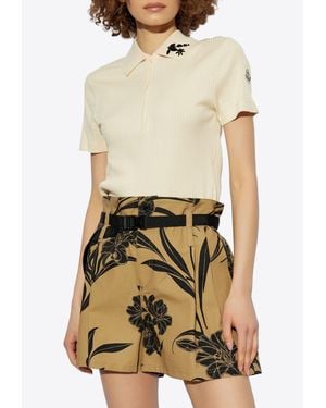 Moncler Embellished Knit Polo T-Shirt - Natural