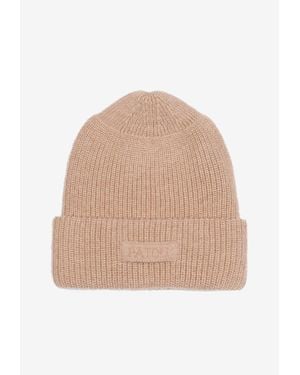Patou Logo Ribbed Wool Beanie - Natural