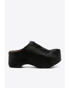 Marni 50 Long-Hair Calfskin Clogs - Black