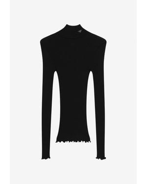 Prada Mock-Neck Ribbed Knit Slim Sweater - Black