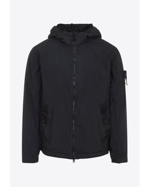 Stone Island Logo Patch Zip-Up Jacket - Blue