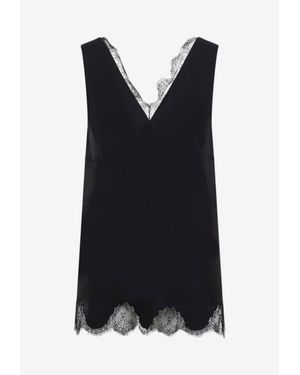 Carven Lace-Trimmed V-Neck Lingerie Top - Black
