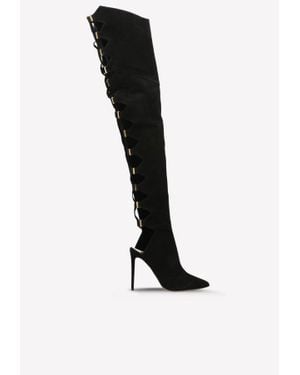 Alexandre Vauthier 115 Lace-Up Suede Leather Knee-High Boots - Black