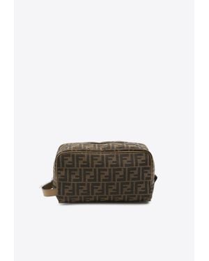 Fendi Ff Jacquard Zip Pouch Bag - Brown