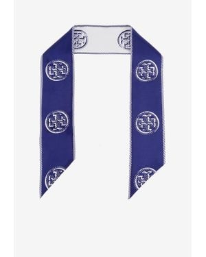 Tory Burch T Monogram Silk Ribbon Tie - Blue