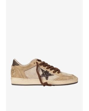 Golden Goose Ball Star Distressed Suede Low-Top Sneakers - Natural