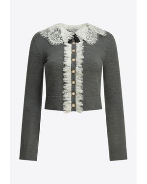 Self-Portrait Lace Collar Knit Sweater - Black