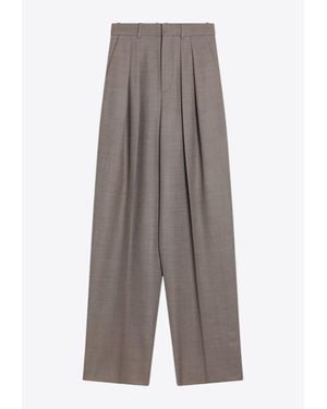 Saint Laurent High-Rise Wide-Leg Wool Pants - Grey