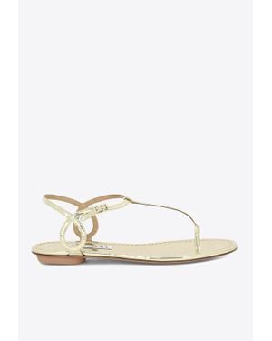 Aquazzura Almost Bare Metallic Leather Flat Sandals - White